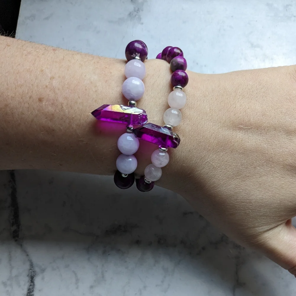 Sugalite Rose Quartz Crystal Stone bead bracelet - Picture 2 of 9